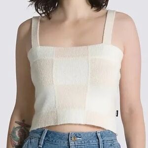 Vans Small Top Sydney Cropped Tank sweater knit in white and cream checkered NWT